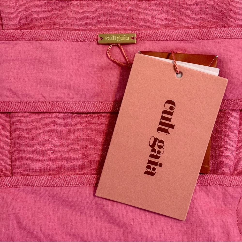 NWT Cult Gaia Midi Pink Linen-Blend Leigh Open-Back Dress - Picture 8 of 9